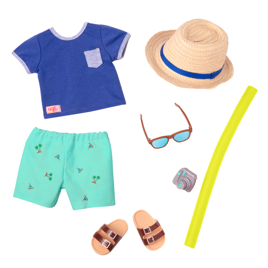 By the Beach - Boy Doll Beach Clothing - Summer Shorts, Sun Hat & Beach Accessories for Dolls - Doll Clothing - Our Generation