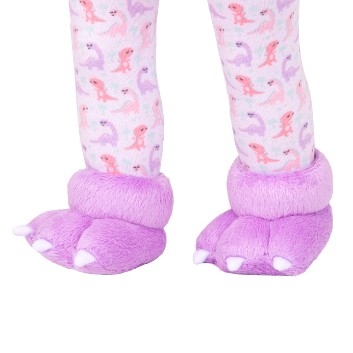 Dream Bright Sleep Tight - Pink & Purple Dinosaur Pyjama Set - 46cm Doll Clothing - Dinosaur Teddy & Slippers - PJ Set - Our Generation UK