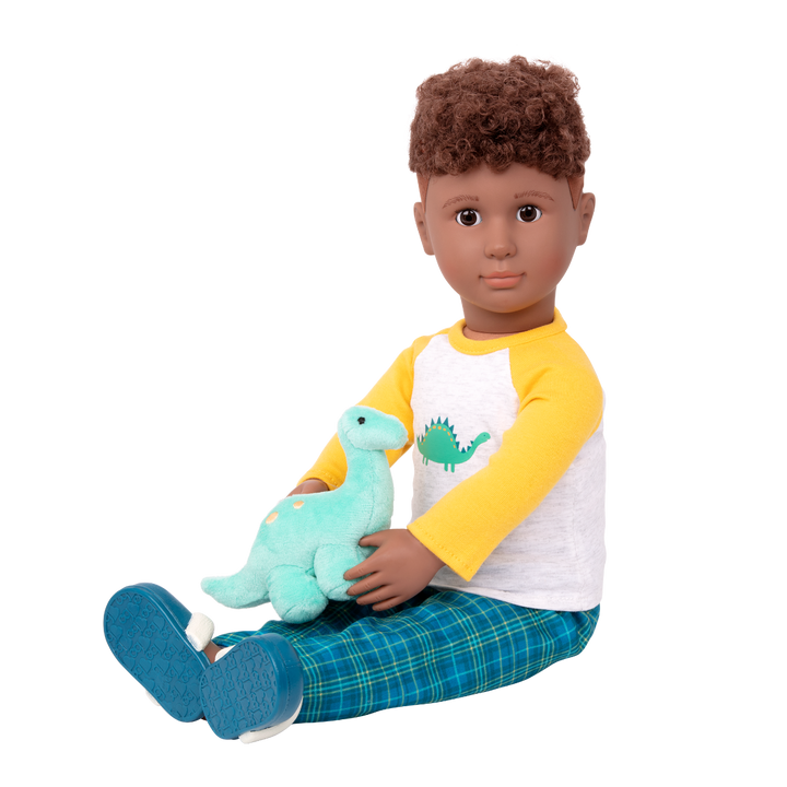 Dino-Snores - 46cm Pyjama Set - Boy Doll Clothes - PJ Set with Dinosaur Pillow for Dolls - Our Generation UK