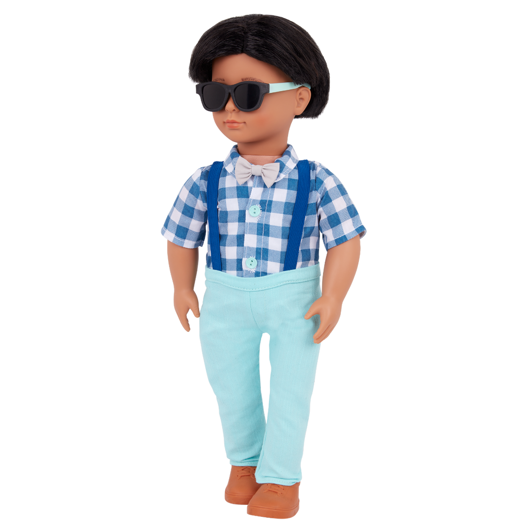 Plaid & Pretty - OG Boy Doll Outfit - Shirt, Trousers, Bowtie & Sunglasses - Top & Bottom - Our Generation