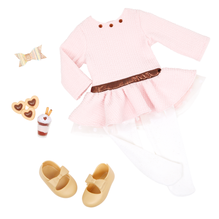 Sweet & Chic - 46cm Doll Outfit - Pink Dress & Tights - Doll Clothing - Our Generation