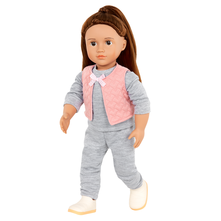 Super Cute Tracksuit  - Grey & Pink Tracksuit Set - Clothes for Dolls - Our Generation