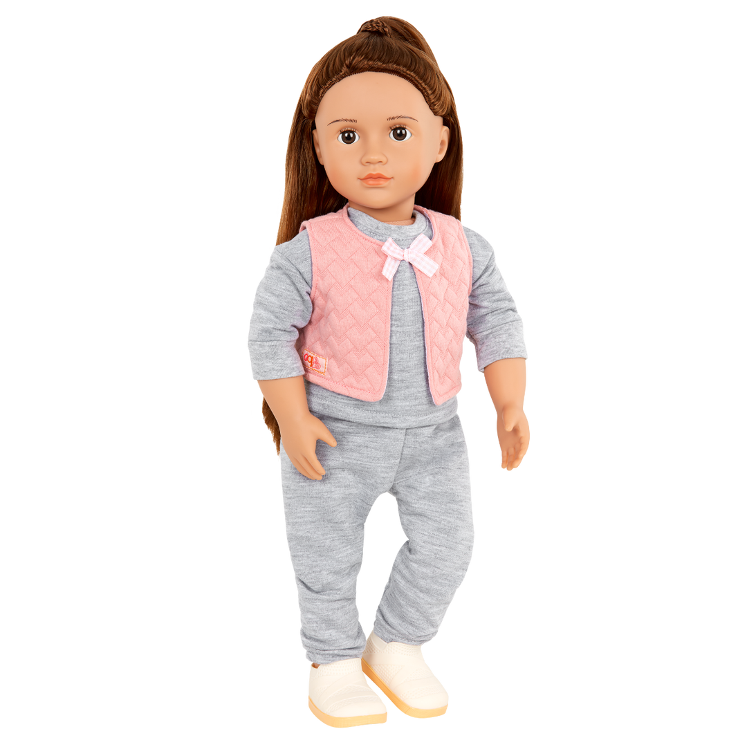 Super Cute Tracksuit  - Grey & Pink Tracksuit Set - Clothes for Dolls - Our Generation