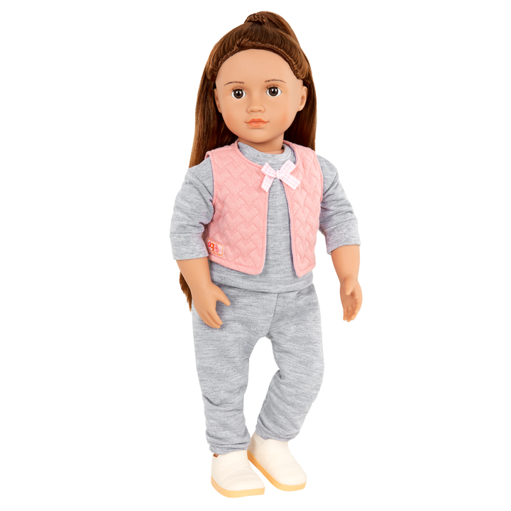 Super Cute Tracksuit  - Grey & Pink Tracksuit Set - Clothes for Dolls - Our Generation