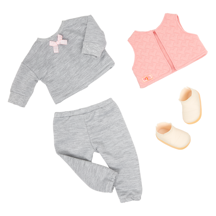 Super Cute Tracksuit  - Grey & Pink Tracksuit Set - Clothes for Dolls - Our Generation