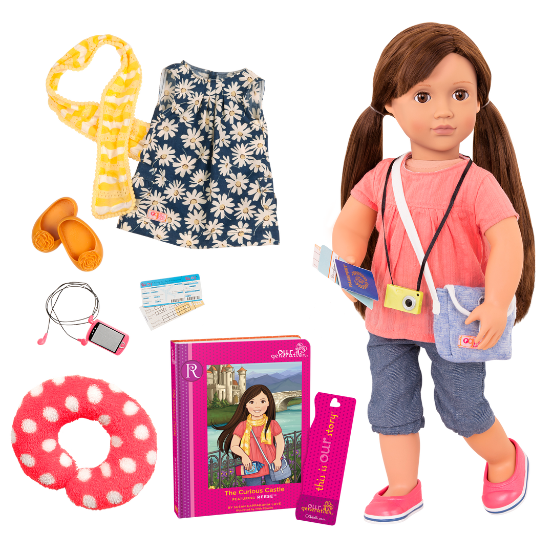 Reese - 46cm Travel Doll with Brown Hair & Eyes - Doll with Travel Accessories - Doll with Storybook - Toys & Gifts for Kids - Our Generation UK