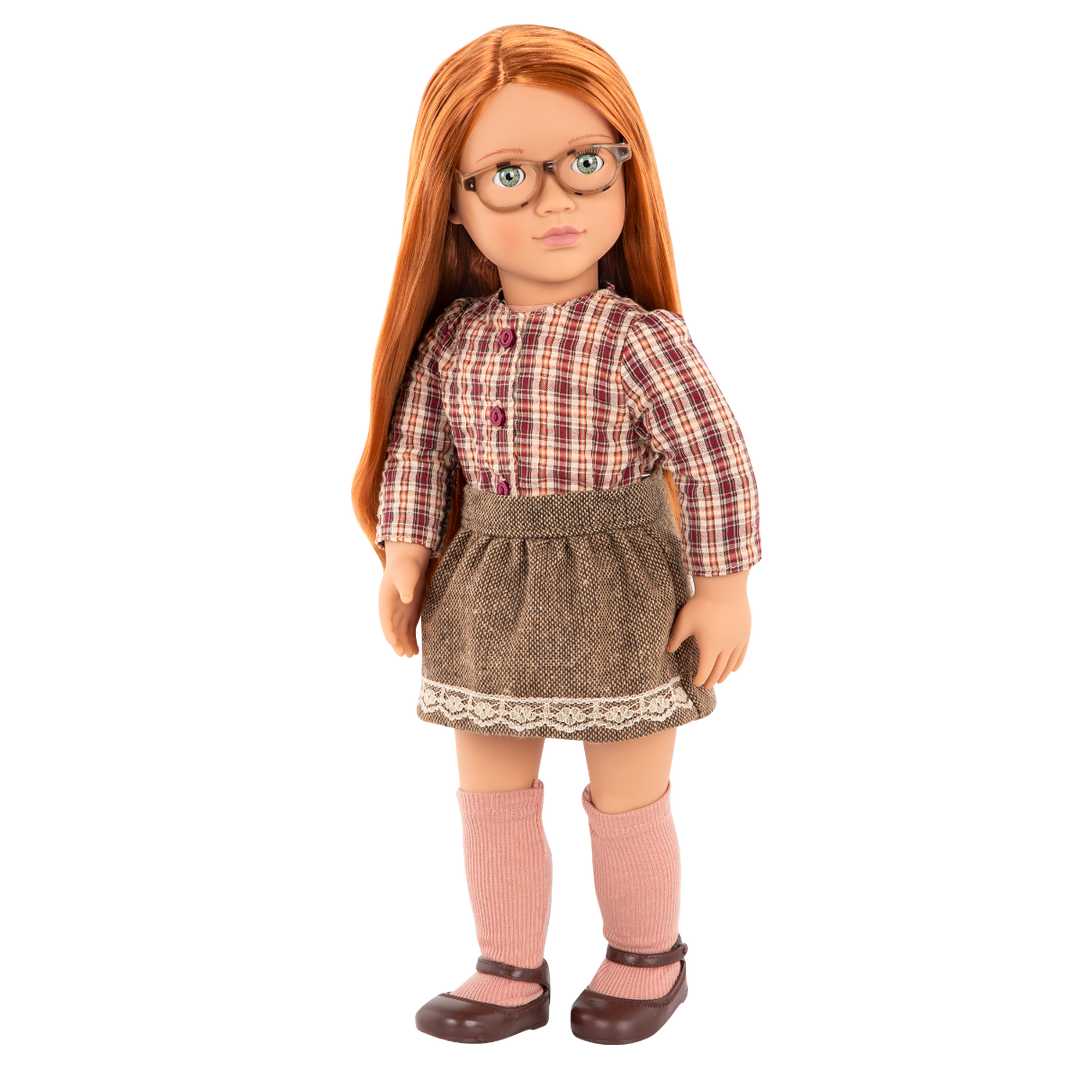 April - 46cm School Doll - Ginger Hair & Green Eyes - OG Doll with Glasses - Toys for Kids - Our Generation