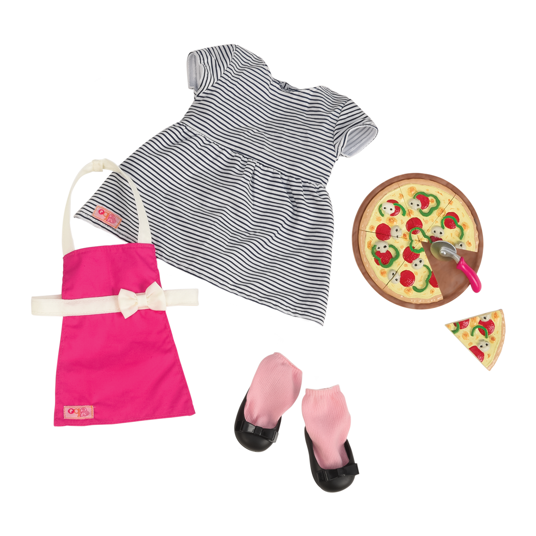 Isa - 46cm Waitress Doll - Doll with Brown Hair & Brown Eyes - Doll with x2 Outfits & Pizza - Doll & Storybook - Toys & Gifts for Kids - Our Generation