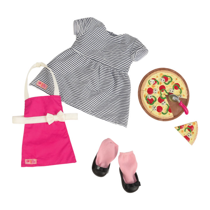 Isa - 46cm Waitress Doll - Doll with Brown Hair & Brown Eyes - Doll with x2 Outfits & Pizza - Doll & Storybook - Toys & Gifts for Kids - Our Generation