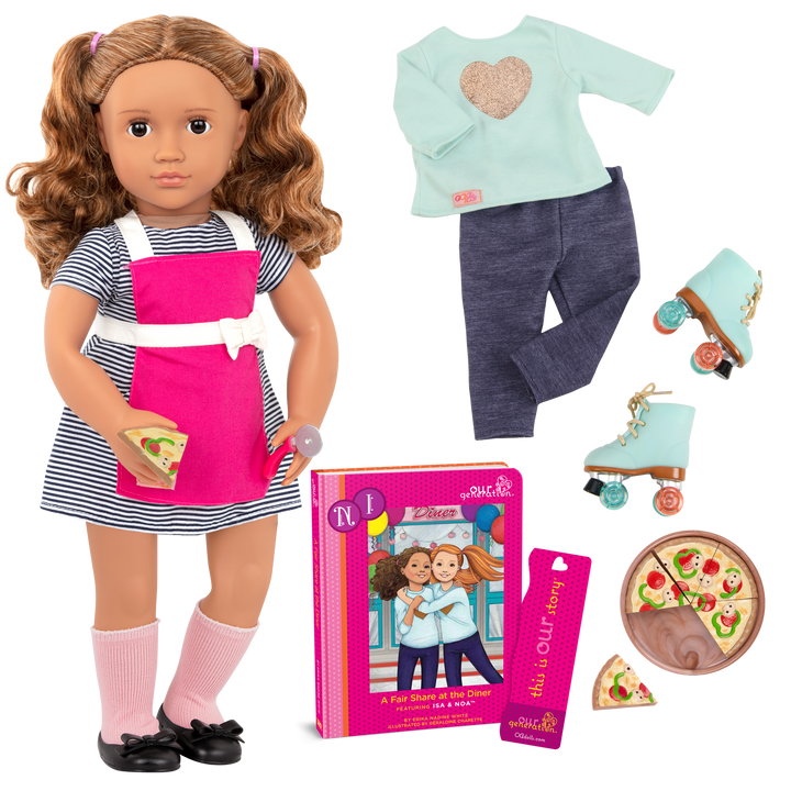 Isa - 46cm Waitress Doll - Doll with Brown Hair & Brown Eyes - Doll with x2 Outfits & Pizza - Doll & Storybook - Toys & Gifts for Kids - Our Generation