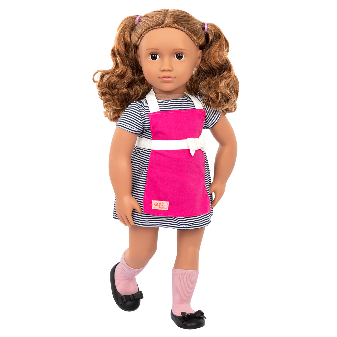 Isa - 46cm Waitress Doll - Doll with Brown Hair & Brown Eyes - Doll with x2 Outfits & Pizza - Doll & Storybook - Toys & Gifts for Kids - Our Generation
