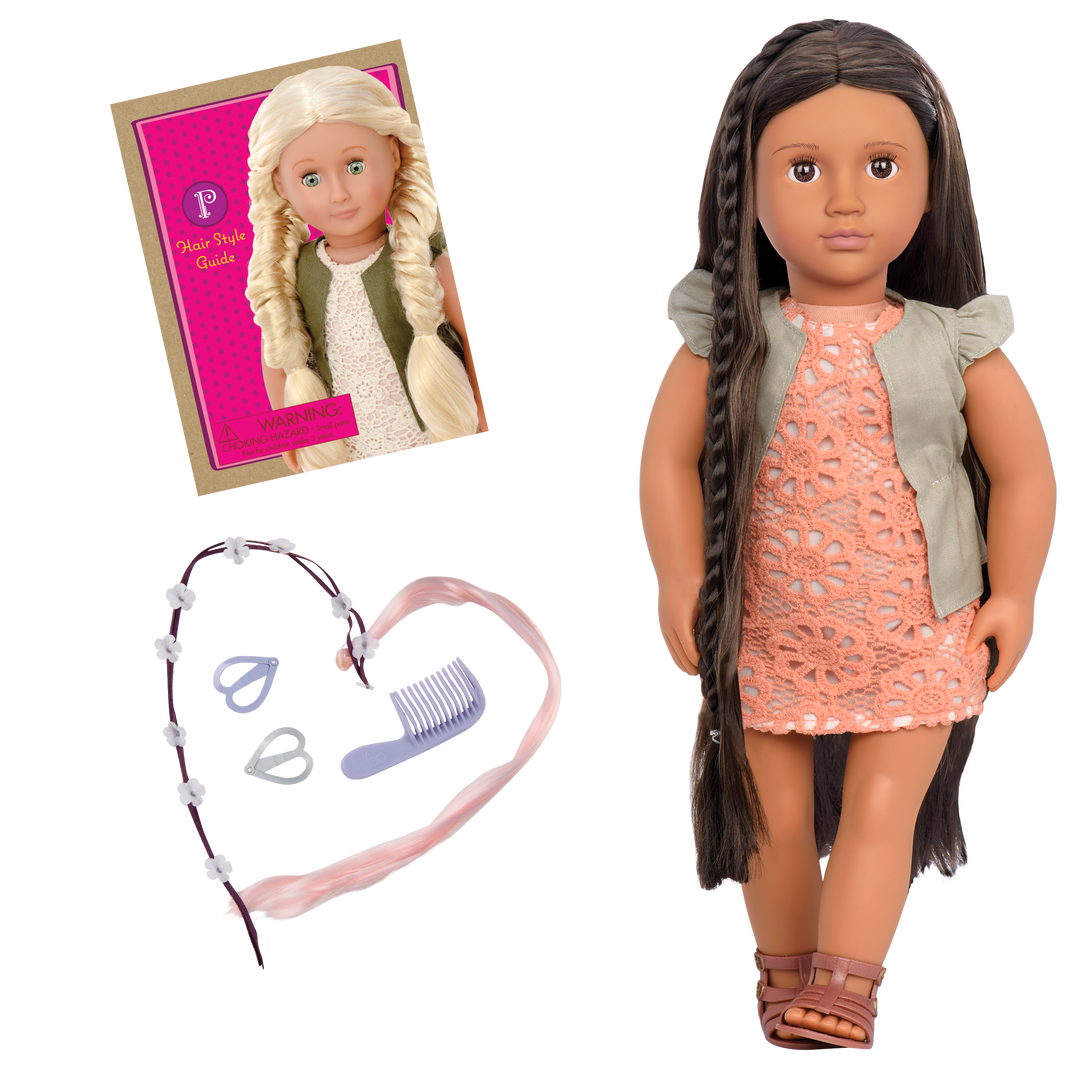 Flora - 46cm Hairplay Doll - OG Doll with Long Brown Hair & Brown Eyes - Hair Styling Accessories & Booklet - Toys & Gifts for Kids - Our Generation