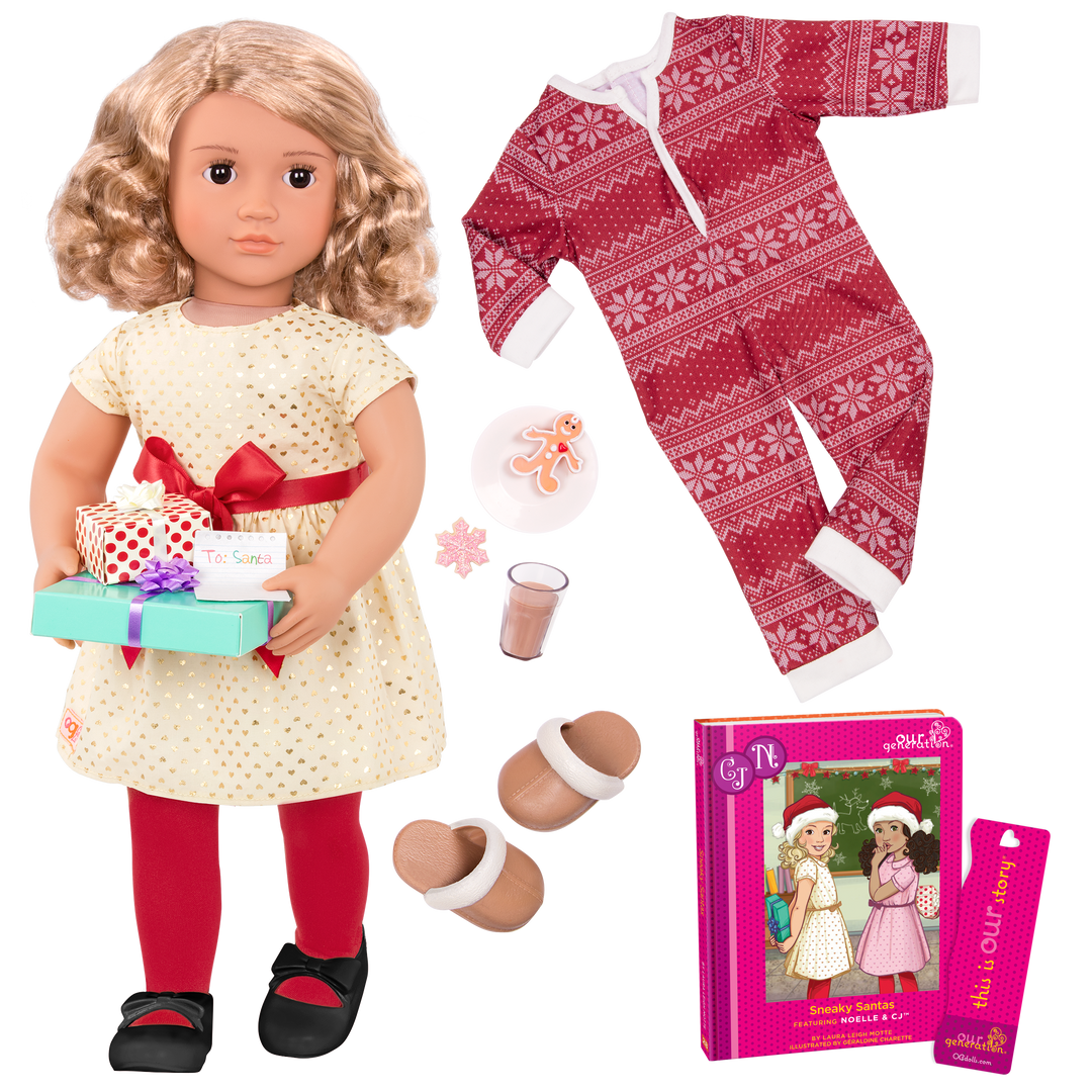 Noelle - 46cm Christmas Doll - Doll & Christmas Themed Storybook - Doll with Sparkly Outfit & Winter Onesie - Doll with Blonde Hair & Brown Eyes - Toys & Gifts for Kids - Our Generation