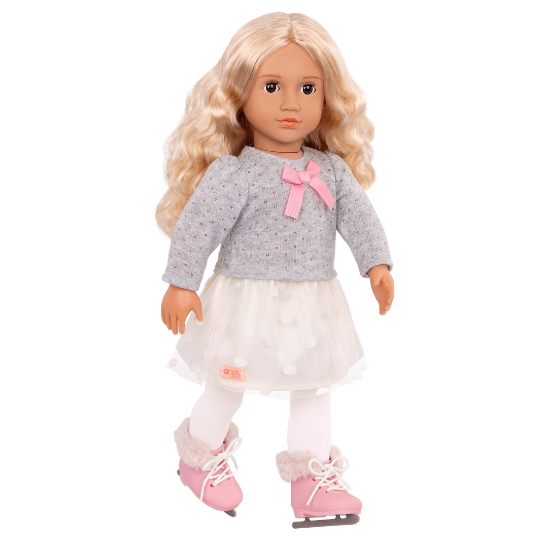 Tess - 46cm Ice-Skating Doll - OG Doll with Blonde Hair & Brown Eyes - Pink Ice Skates - Our Generation UK