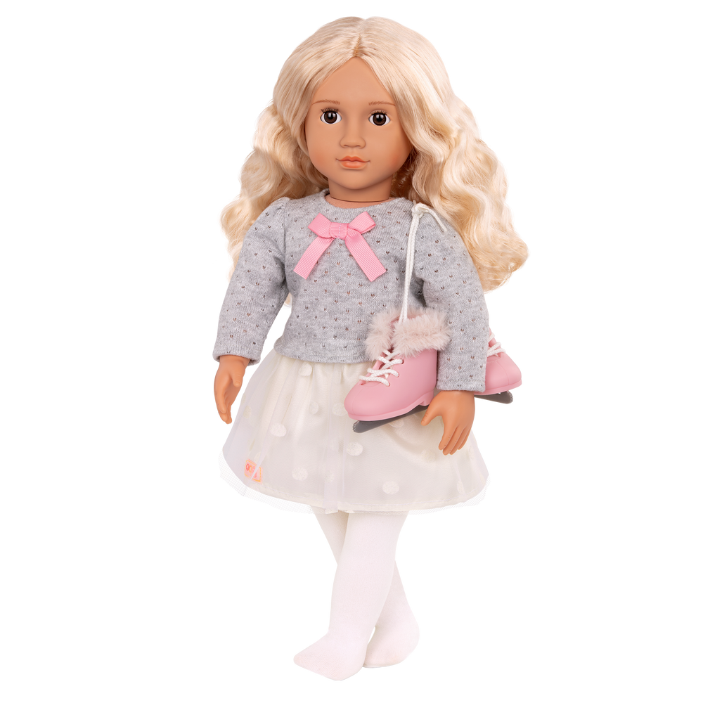 Tess - 46cm Ice-Skating Doll - OG Doll with Blonde Hair & Brown Eyes - Pink Ice Skates - Our Generation UK