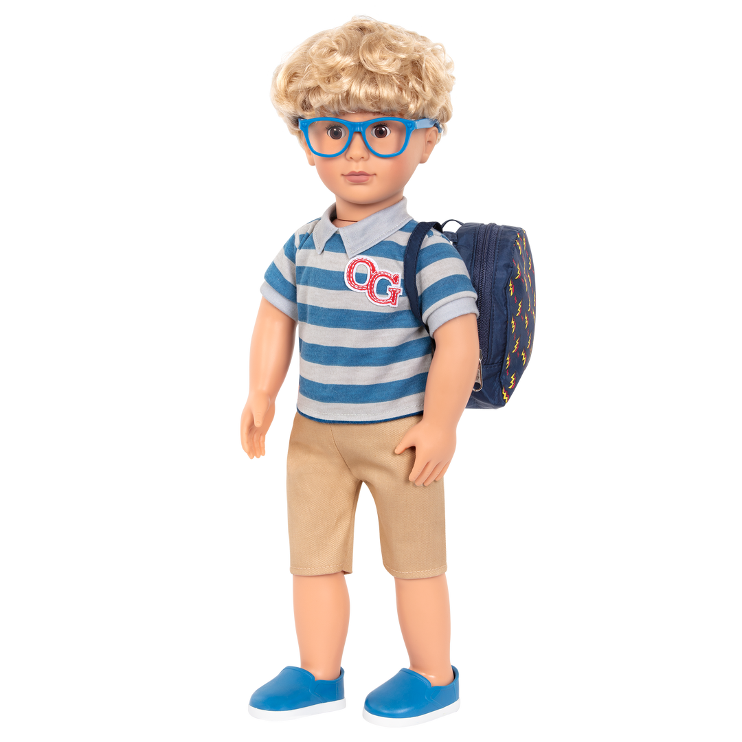 Leo - 46cm School Doll - Boy Doll with Blonde Hair & Brown Eyes - Doll with Glasses - Toys & Gifts for Children - Our Generation