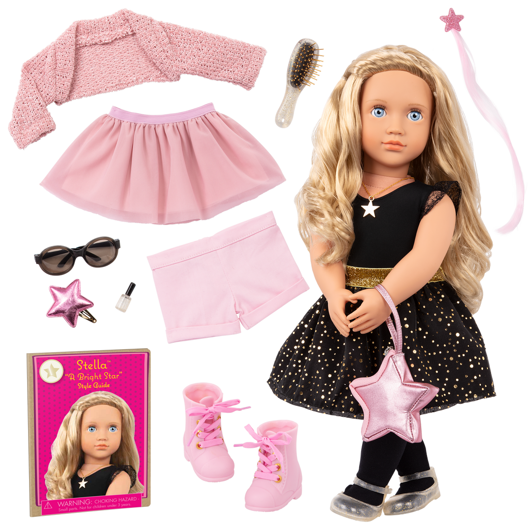Stella - Fashion Starter Gift Set by Our Generation - 46cm Doll with Blonde Hair & Blue Eyes - Doll with 2 Outfits, Styling Book & Accessories - Toys & Gifts for Kids - Gift Set - Our Generation UK