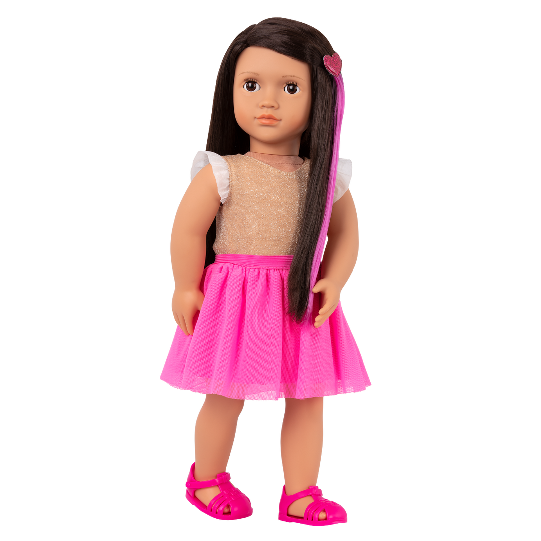 Amora - Our Generation Doll Starter Kit - 46cm Doll with 2 Outfits , Accessories & Book - Doll with Brown Eyes & Brown Hair - Toys & Gifts for Children - Our Generation
