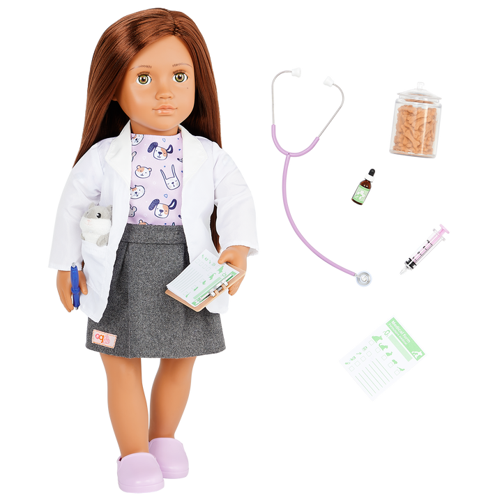 Daya - 46cm Vet Doll - Doll with Brown Hair & Hazel Eyes - Vet Accessories - Toys & Gifts for Children - Our Generation UK