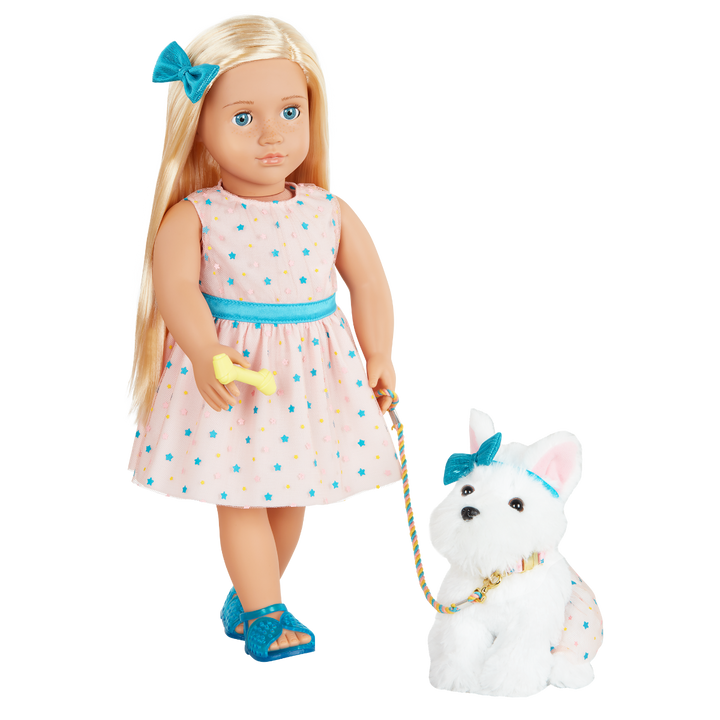 Cadence & Cookie - 46cm Doll & Pet Puppy - OG Doll with Blonde Hair & Blue Eyes - Dog with White Fur - Toys for Kids - Our Generation UK
