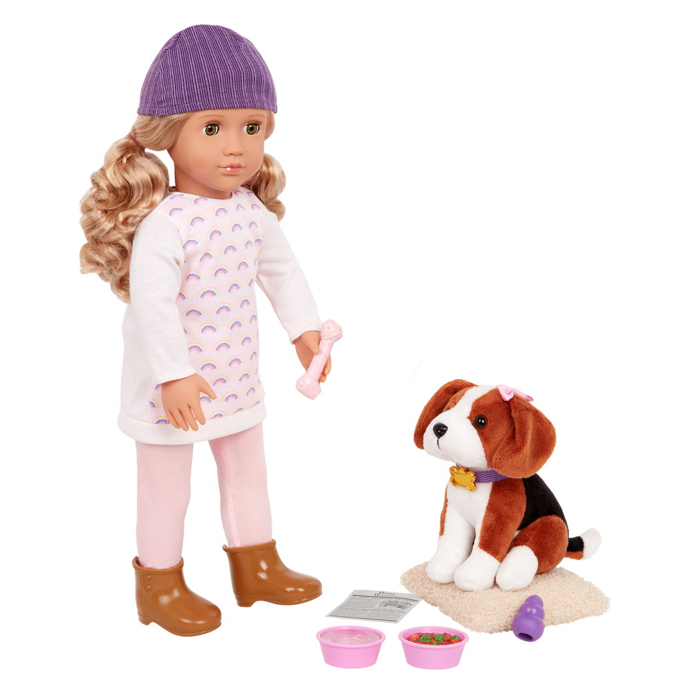 Ember & Elsie - 46cm Doll & Pet - OG Doll with Blonde Hair & Hazel Eyes - Pet Dog with Brown & White Fur - Puppy Accessories - Toys & Gifts for Kids - Our Generation UK