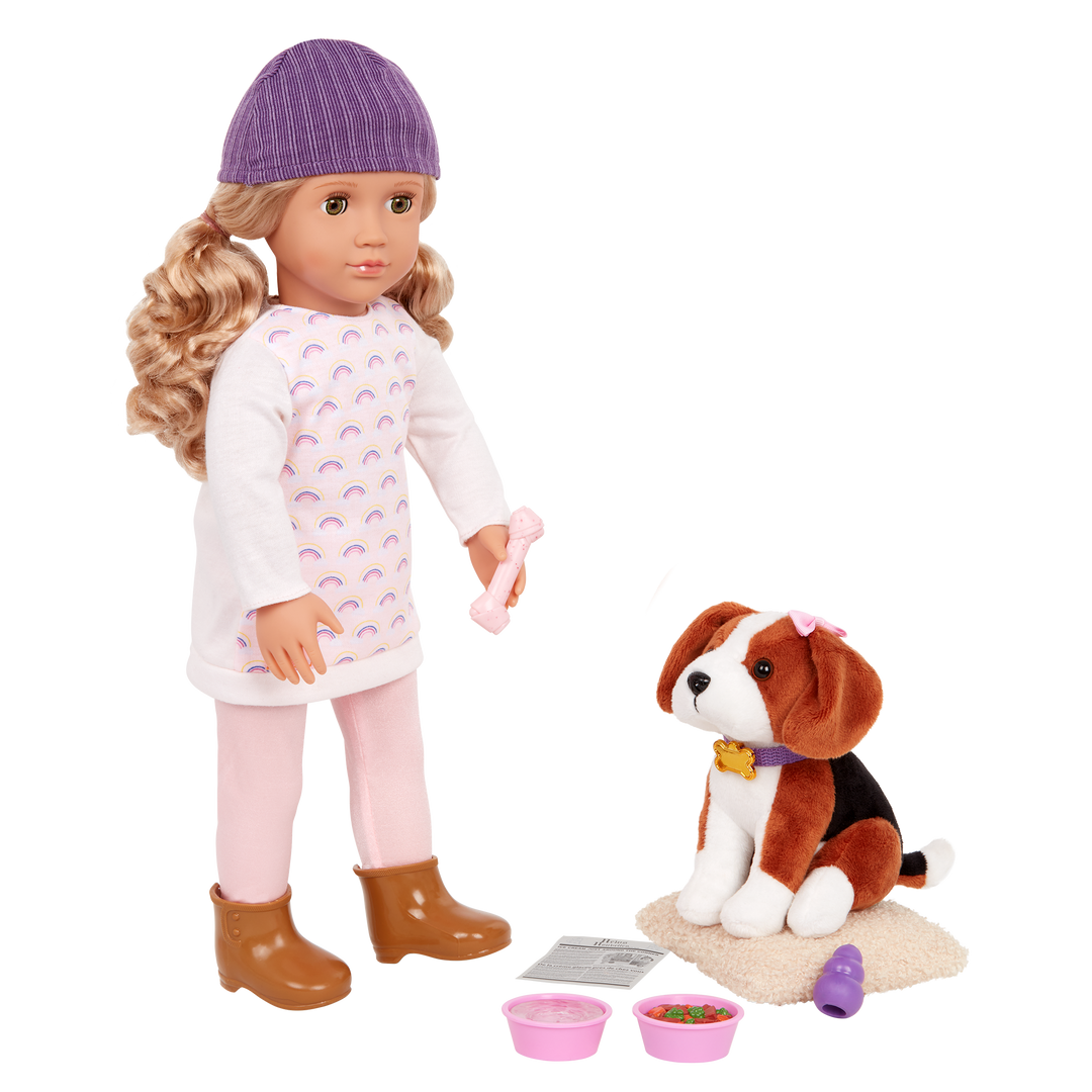Ember & Elsie - 46cm Doll & Pet - OG Doll with Blonde Hair & Hazel Eyes - Pet Dog with Brown & White Fur - Puppy Accessories - Toys & Gifts for Kids - Our Generation UK