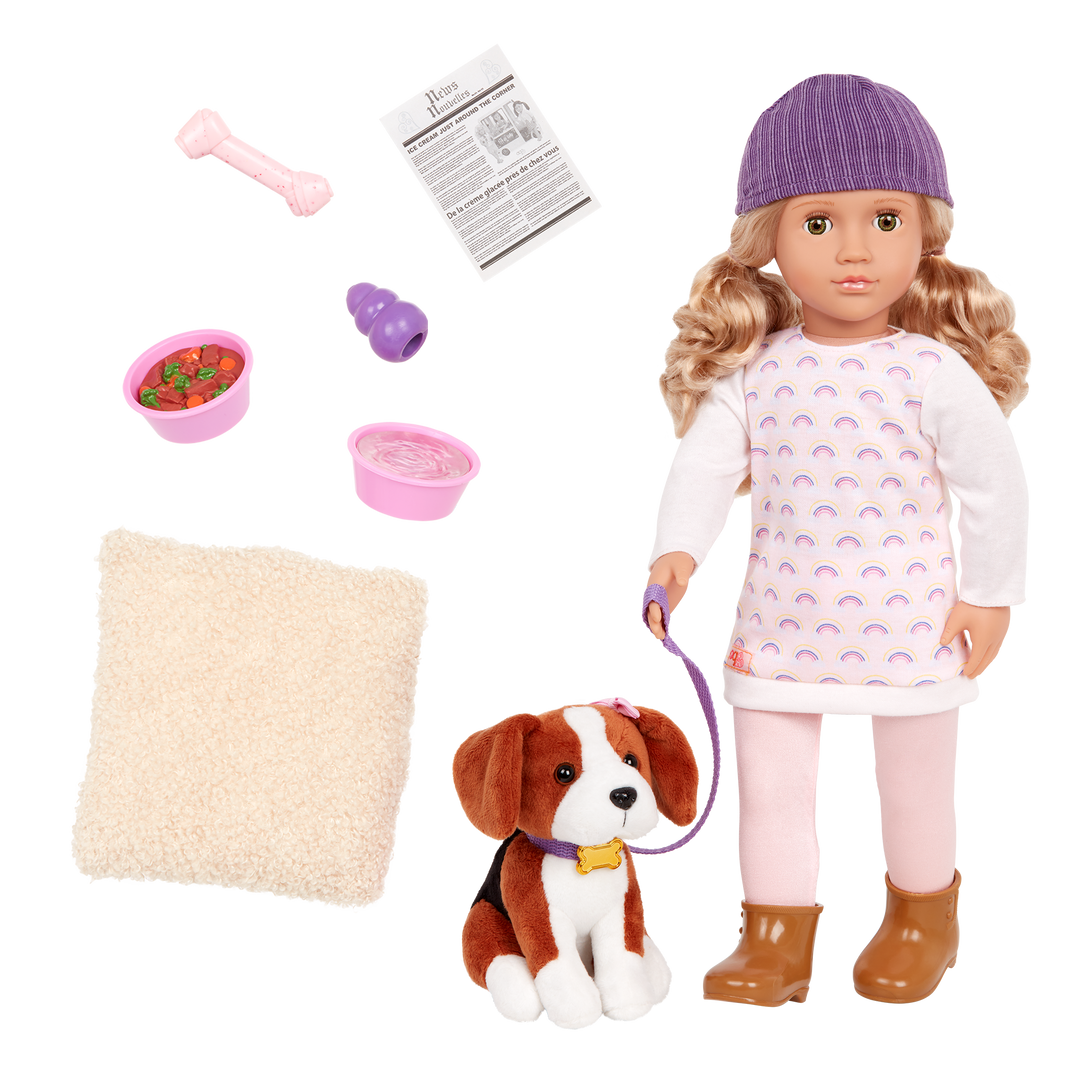 Ember & Elsie - 46cm Doll & Pet - OG Doll with Blonde Hair & Hazel Eyes - Pet Dog with Brown & White Fur - Puppy Accessories - Toys & Gifts for Kids - Our Generation UK