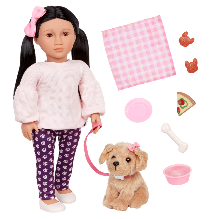 Jin & Charm - 46cm Doll & Pet Puppy- OG Doll with Black Hair & Brown Eyes - 15cm Labrador Puppy - Toys for Kids - Ages 3 Years + - Our Generation 