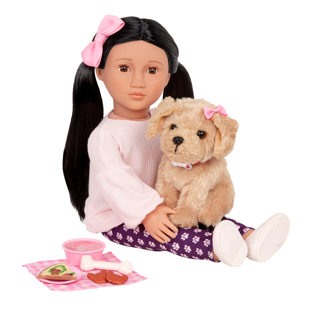 Jin & Charm - 46cm Doll & Pet Puppy- OG Doll with Black Hair & Brown Eyes - 15cm Labrador Puppy - Toys for Kids - Ages 3 Years + - Our Generation 