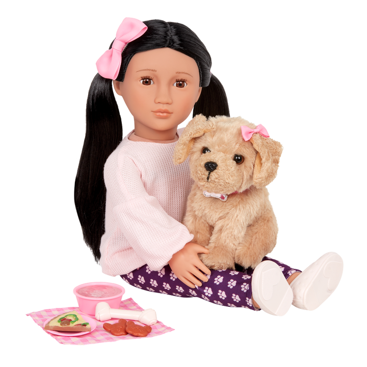 Jin & Charm - 46cm Doll & Pet Puppy- OG Doll with Black Hair & Brown Eyes - 15cm Labrador Puppy - Toys for Kids - Ages 3 Years + - Our Generation 