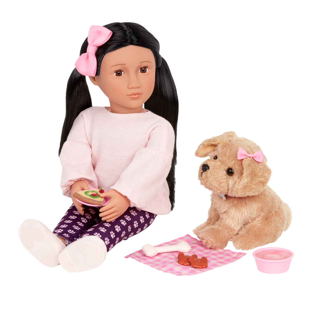 Jin & Charm - 46cm Doll & Pet Puppy- OG Doll with Black Hair & Brown Eyes - 15cm Labrador Puppy - Toys for Kids - Ages 3 Years + - Our Generation 