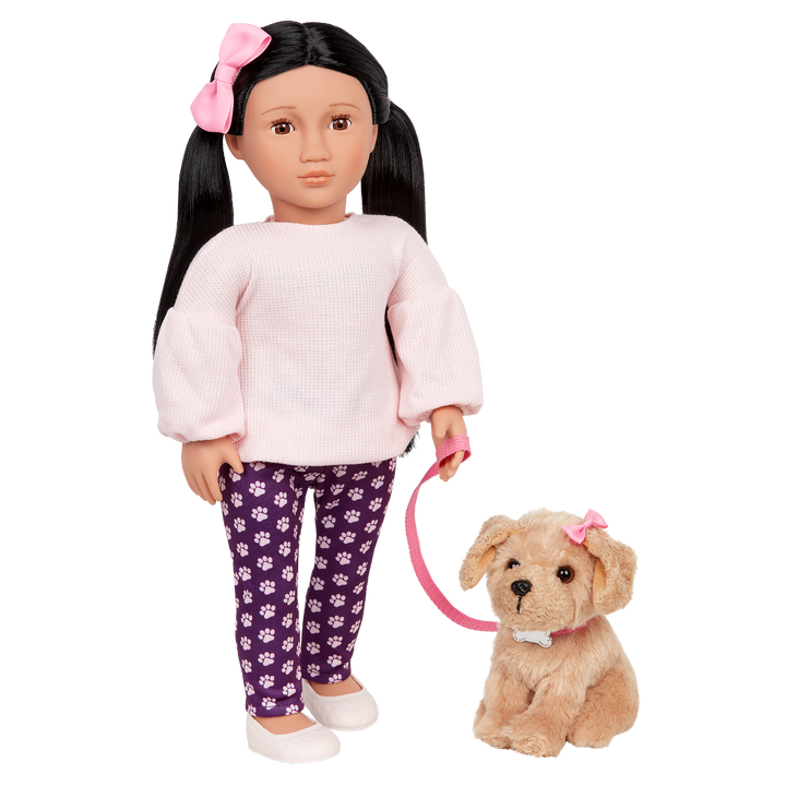 Jin & Charm - 46cm Doll & Pet Puppy- OG Doll with Black Hair & Brown Eyes - 15cm Labrador Puppy - Toys for Kids - Ages 3 Years + - Our Generation 