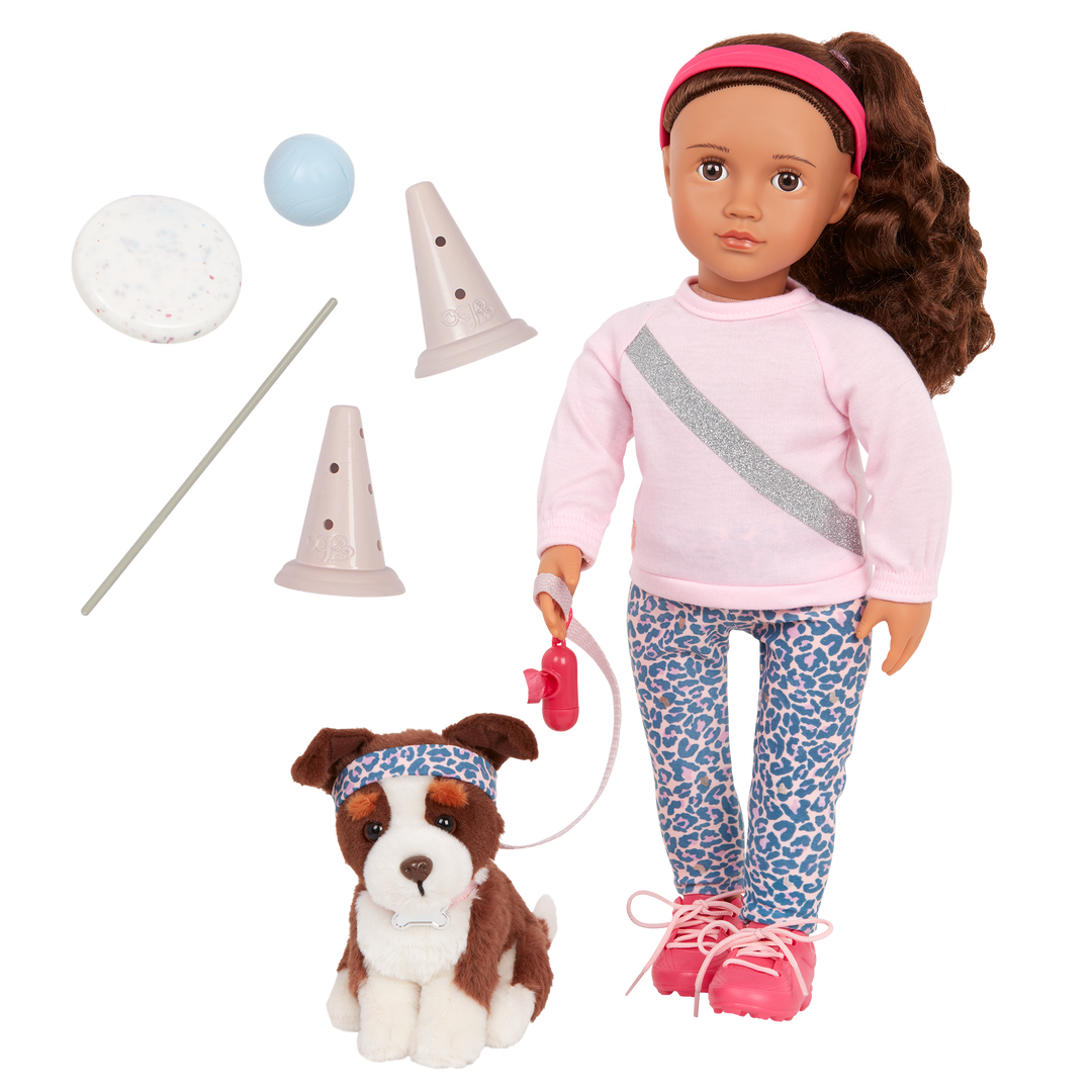 Natalia & Nillie - 46cm Doll & Pet - OG Doll Brown Hair & Eyes - 15cm Border Collie Pup - Toys & Gifts for Kids - Our Generation