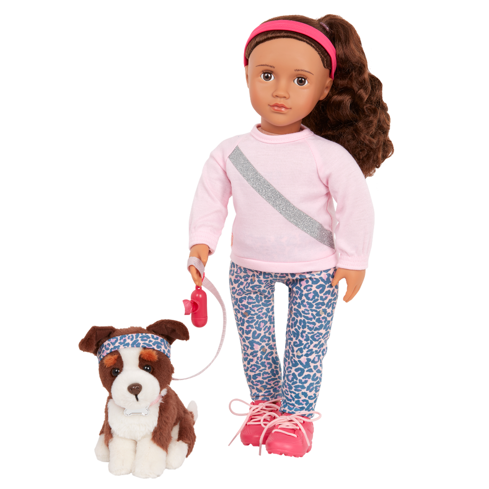 Natalia & Nillie - 46cm Doll & Pet - OG Doll Brown Hair & Eyes - 15cm Border Collie Pup - Toys & Gifts for Kids - Our Generation