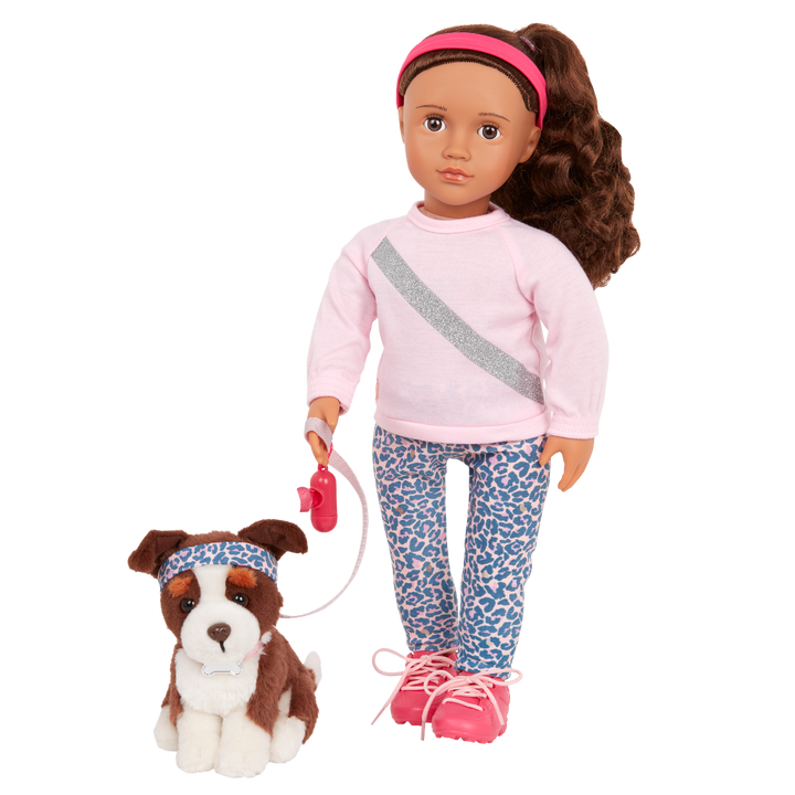 Natalia & Nillie - 46cm Doll & Pet - OG Doll Brown Hair & Eyes - 15cm Border Collie Pup - Toys & Gifts for Kids - Our Generation