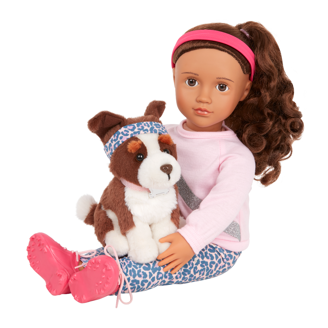 Natalia & Nillie - 46cm Doll & Pet - OG Doll Brown Hair & Eyes - 15cm Border Collie Pup - Toys & Gifts for Kids - Our Generation