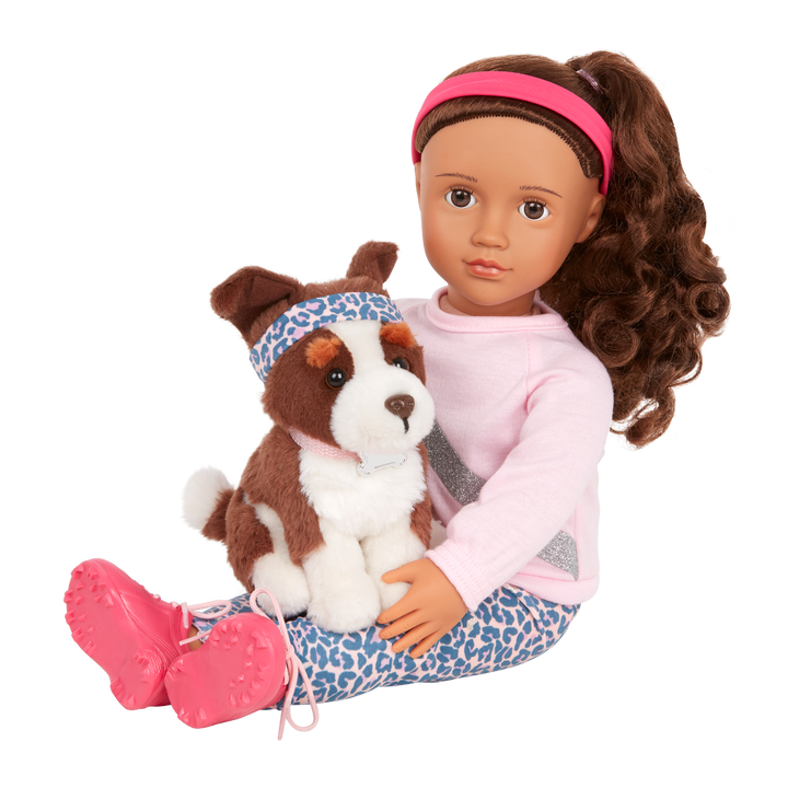 Natalia & Nillie - 46cm Doll & Pet - OG Doll Brown Hair & Eyes - 15cm Border Collie Pup - Toys & Gifts for Kids - Our Generation