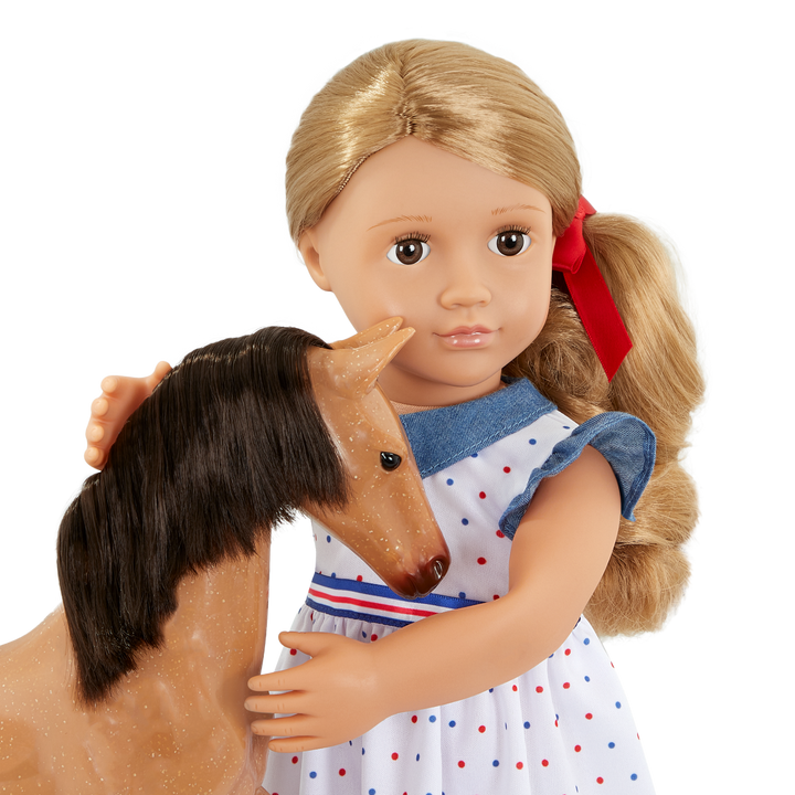 Shelley & Buckskin Foal - 46cm Equestrian Doll with Blonde Hair & Brown Eyes - 30cm Baby Foal with Brown Hair - Toys & Gifts for ids - Horse-Riding Doll - Our Generation