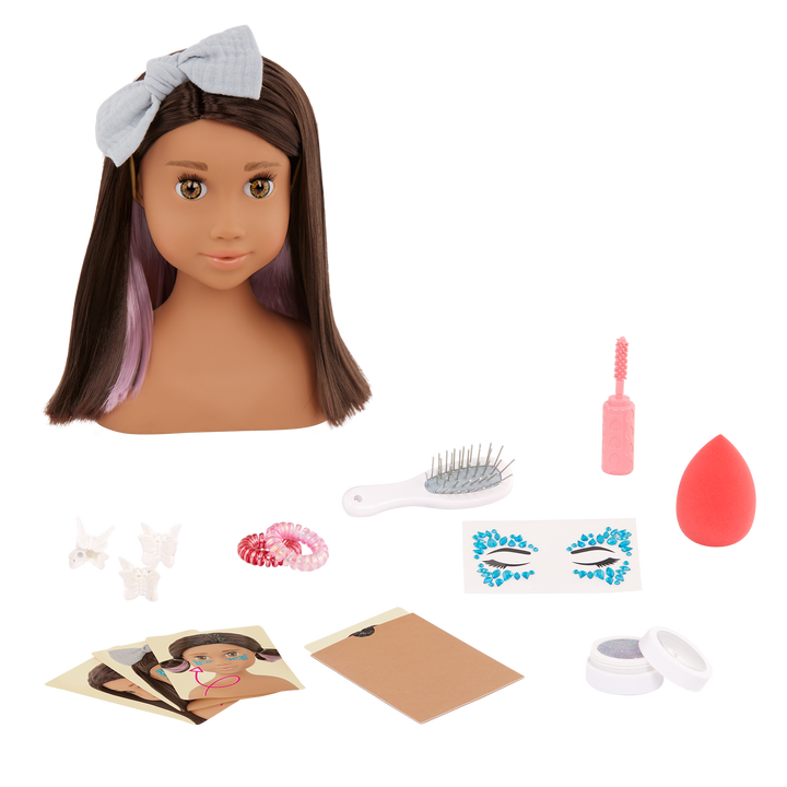 Domenique - Hair-Styling Head - Styling Head Doll with Brown Hair & Hazel Eyes - Gift Ideas for Kids - Our Generation UK