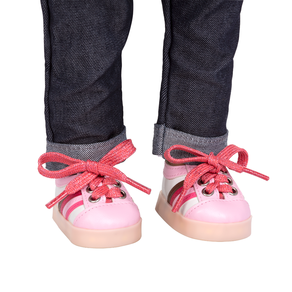 Rainbow Delight - Light-Up Pink Trainers for 46cm Dolls - Doll Shoes -  Our Generation