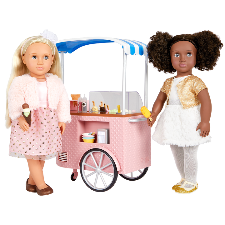 Two Scoops Ice Cream Cart - Pink Ice Cream Cart with Accessories - Summer Accessories for Dolls - Our Generation