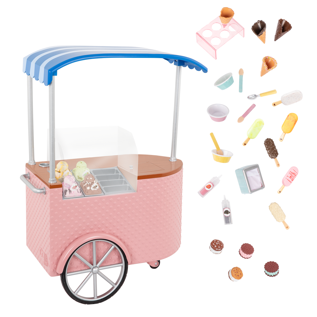 Two Scoops Ice Cream Cart - Pink Ice Cream Cart with Accessories - Summer Accessories for Dolls - Our Generation