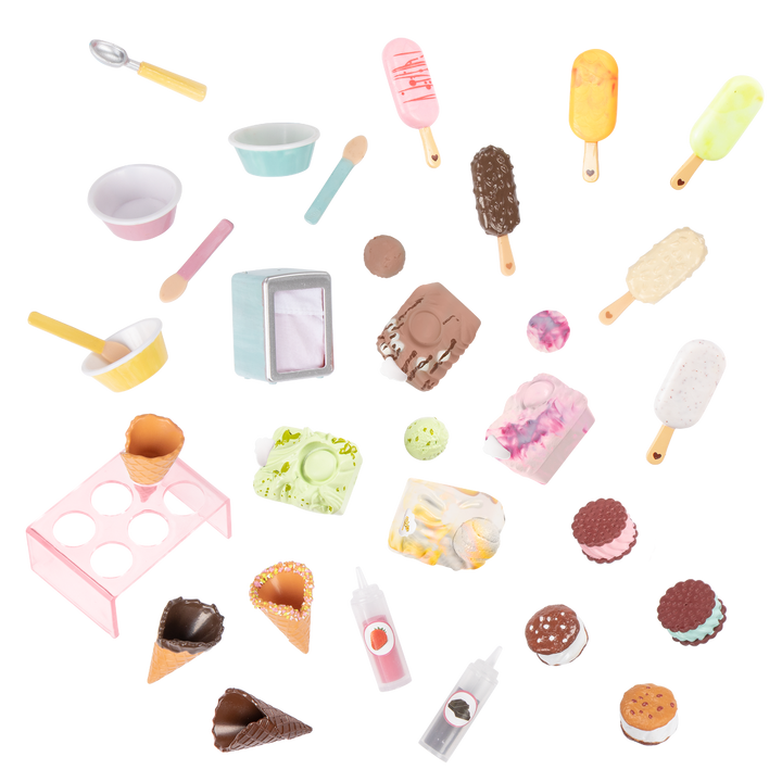 Two Scoops Ice Cream Cart - Pink Ice Cream Cart with Accessories - Summer Accessories for Dolls - Our Generation
