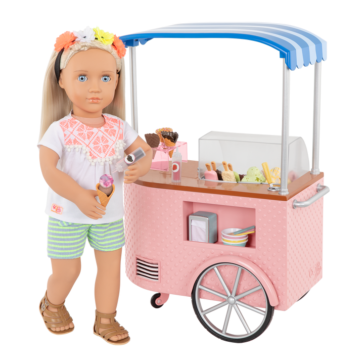 Two Scoops Ice Cream Cart - Pink Ice Cream Cart with Accessories - Summer Accessories for Dolls - Our Generation