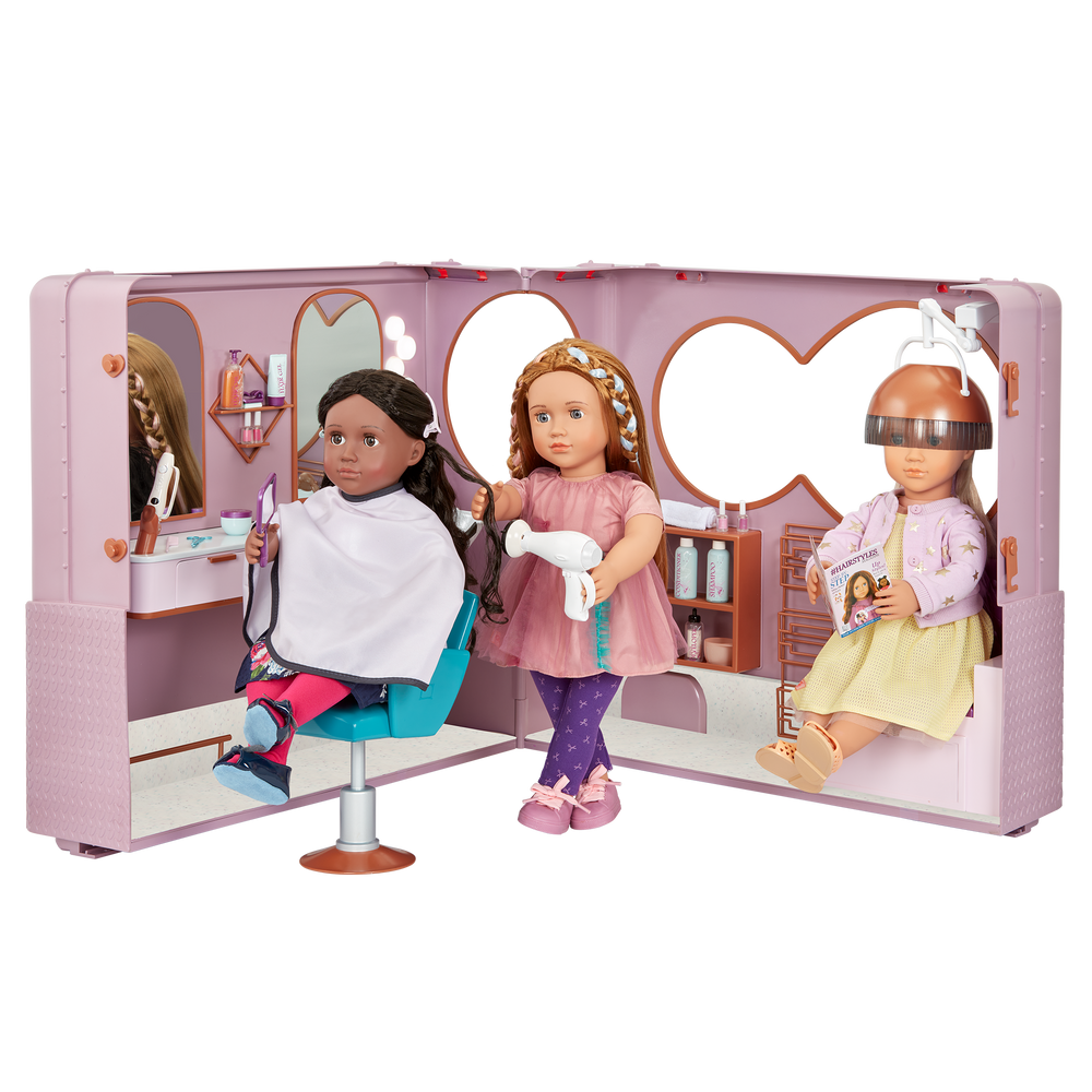 Salon on Wheels - Hair Salon for 46cm Dolls - Purple Hair Dressers on Wheels - Hair Dresser Accessories, Salon Chair - Accessory with Functioning Lights & Sounds - Our Generation UK