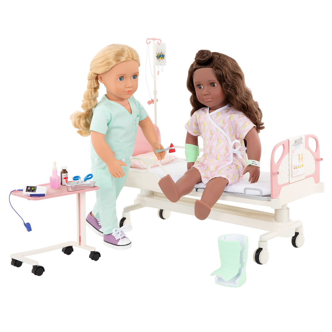 Get Well Bed - Hospital Bed for 46cm Dolls - Medical Accessories for OG Dolls - Doll Playset - Gifts for Kids - Our Generation