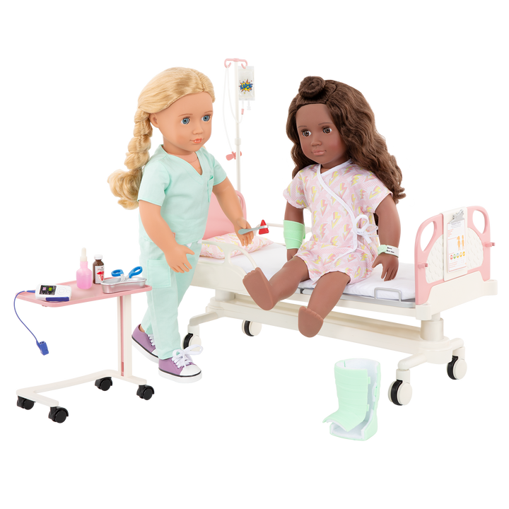 Get Well Bed - Hospital Bed for 46cm Dolls - Medical Accessories for OG Dolls - Doll Playset - Gifts for Kids - Our Generation