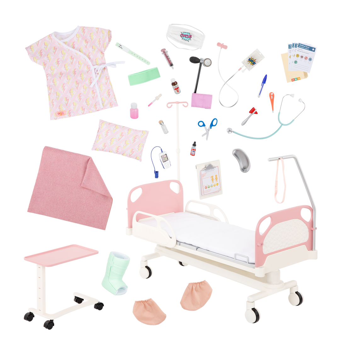 Get Well Bed - Hospital Bed for 46cm Dolls - Medical Accessories for OG Dolls - Doll Playset - Gifts for Kids - Our Generation