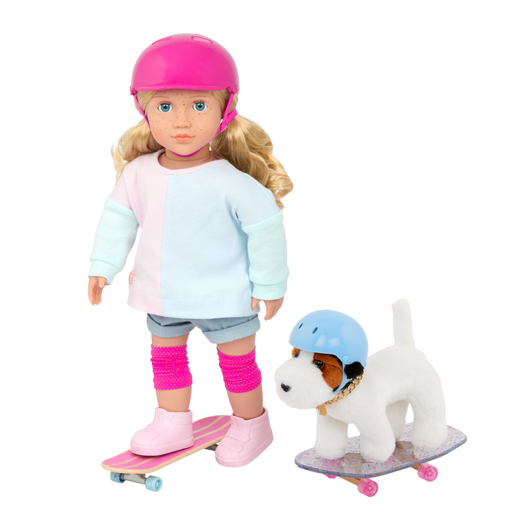 Pro Skater Pup Posable - 15cm Parson Russell Terrier with Skateboard Accessories - Accessories for Dolls - Our Generation