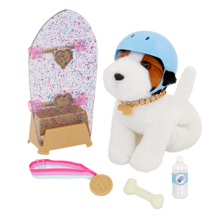 Pro Skater Pup Posable - 15cm Parson Russell Terrier with Skateboard Accessories - Accessories for Dolls - Our Generation